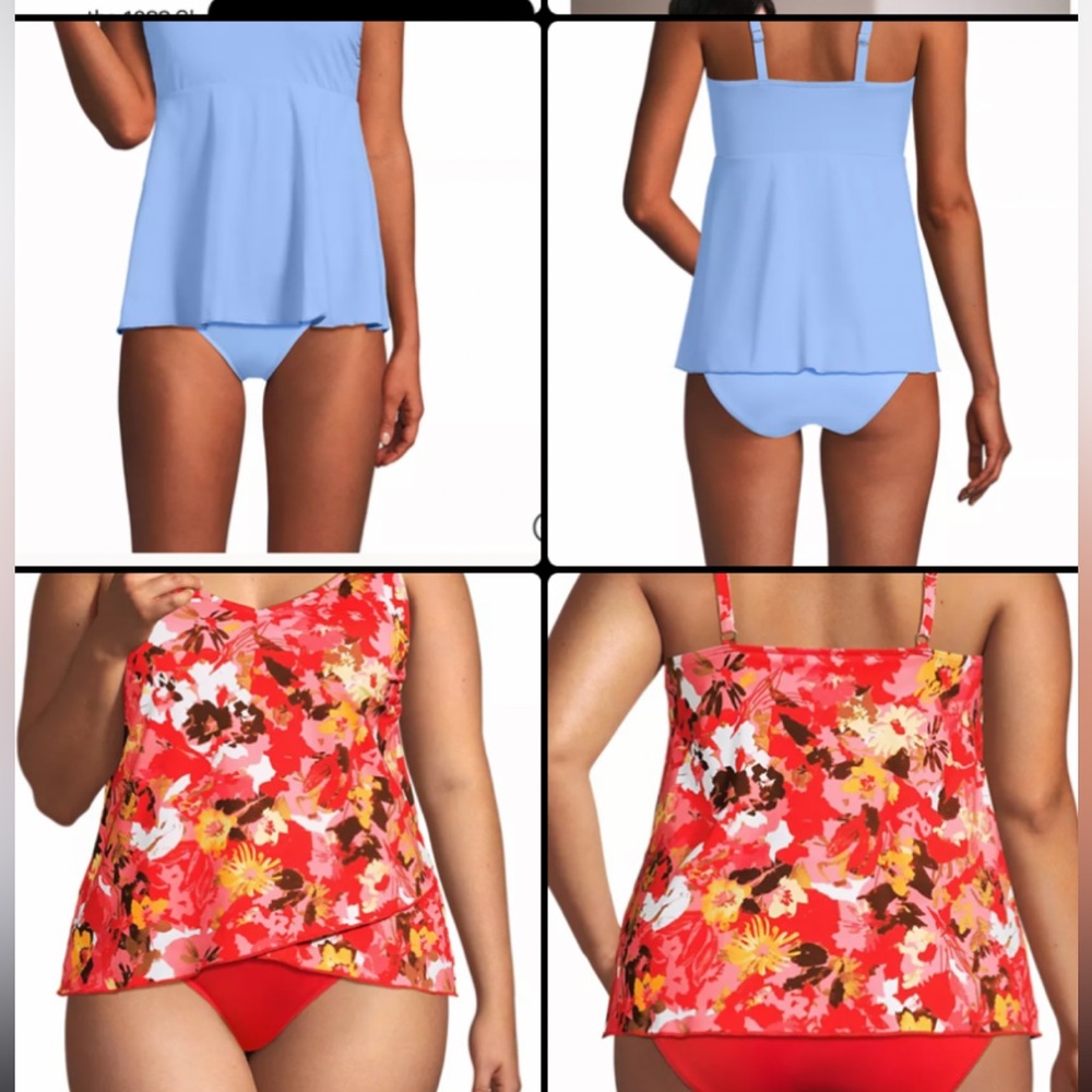 Lot of 2 NWT $180 Lands' End Sky Blue and Floral Plus Tankini Tops. Size 2X